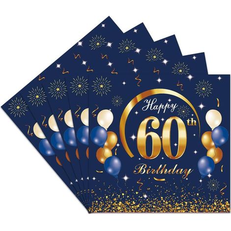 Lot de 40 serviettes de table de 60 ans d'anniversaire avec motif « Happy Birthday » Bleu (1/5)