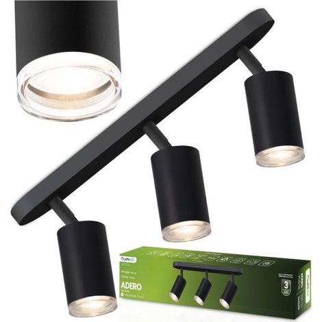 Plafonnier LED - 3 Spots GU10 - IP44 - Pour Salle De Bain Cuisine Extérieur Couvert - Noir (1/5)