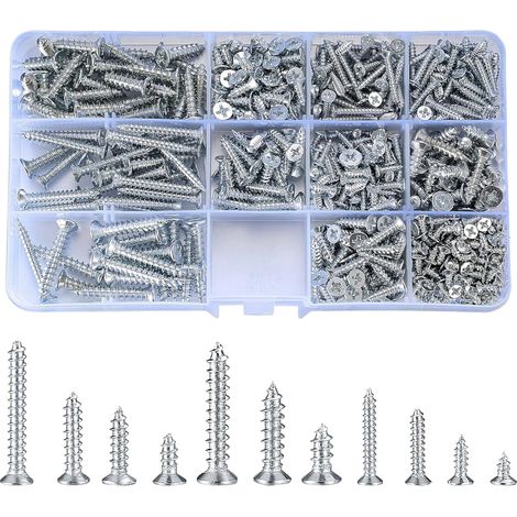 Assortiment de autotaraudeuses M3 M4 M5, jeu de vis à tête fraisée cruciforme zinguées, vis de fixation pour machines à bois pour bricolage  11 tailles