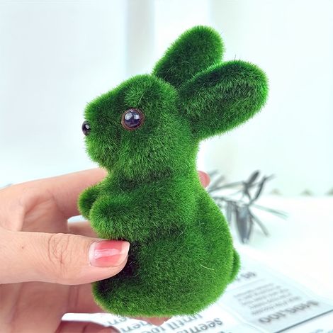 Lapin De Pâques - Sculpture En Résine Avec Mousse Verte - Décoration De Bureau Et De Salon Pour Le Printemps - 1 Pièce (1/5)