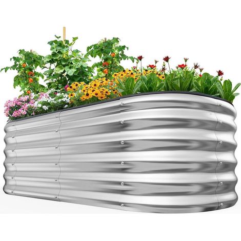 Hochbeet Metall oval Gemüsebeet steckbar Silber 180 x 90 x 45 cm (1/5)