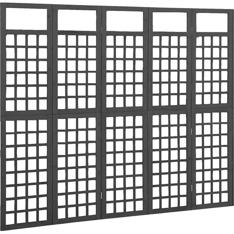 Paravent Cloison de séparation à 5 panneaux, Pour Jardin, Balcon, Terrasse Bois de pin Noir 201,5x180cm OIB6023E (1/5)