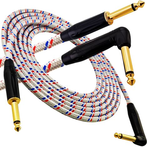 Câble pour instruments de musique Red's Music - Jack 6,3 mm / Jack 6,3 mm coudé - Câble tressé FOP - GCF1230BRW - 3 m (1/5)