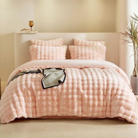 Housse de Couette Peluche 240 x 260 avec 2 Taies d'oreiller 65x65 cm - Chaud Hiver Moelleux Fourrure de Lapin Peluche Parure de Lit 240 x 260 avec Fermeture éclair, Rose (1/5)