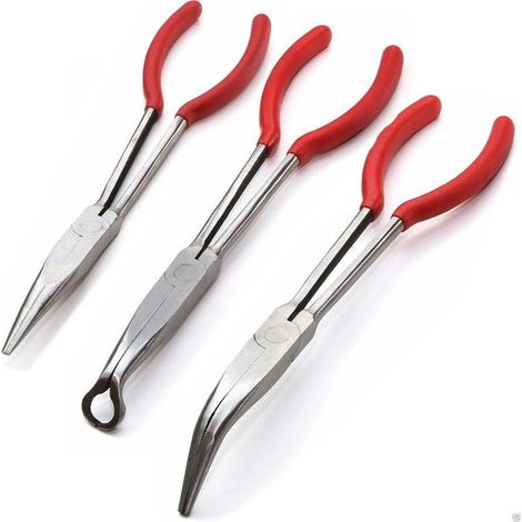 Lot De 3 Pinces Longues 11" Long Bec Rond Pour Mécanicien Valves Ressorts