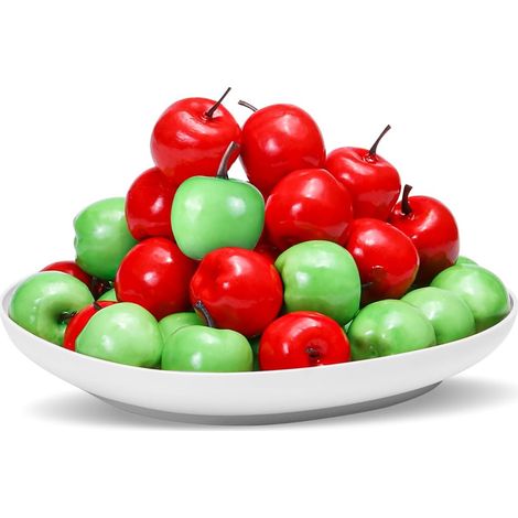 40 pommes miniatures réalistes – Fausses pommes rouges et vertes plus vraies que nature, parfaites pour la décoration intérieure (1/5)