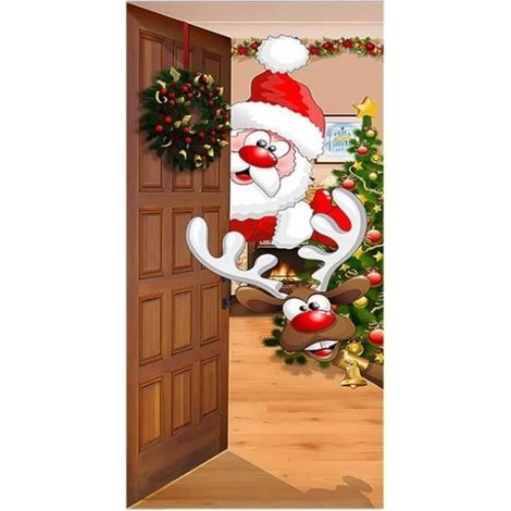 HONORNIC - Couverture de porte Noël,fond de porte de chambre,autocollant de porte d'entrée hiver,decoration d'ambiance de vacance,pour maison (1/4)