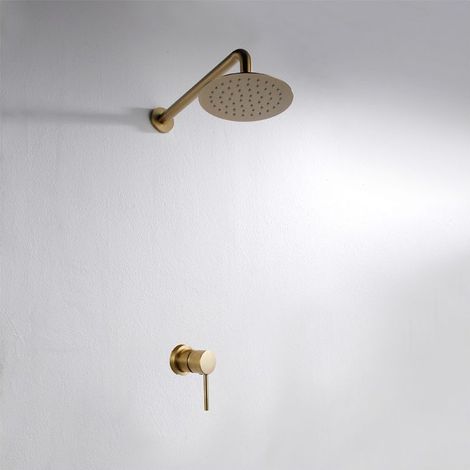 Système de Douche Encastrée Professionnel, Mitigeur Encastré en Laiton Massif avec Pluie Overhead Ronde, Finition Nickel Brossé, pour Hôtel et Salle de Bain Moderne