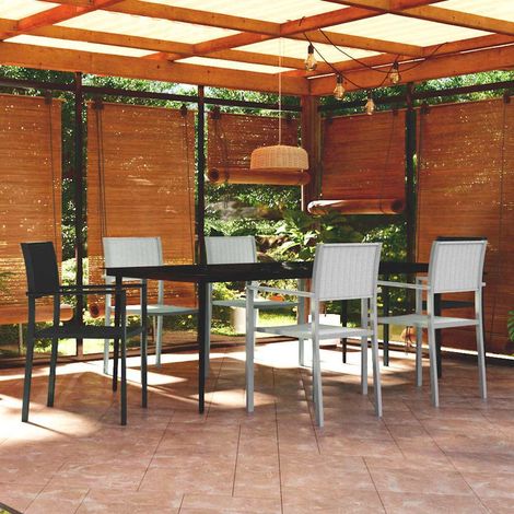 vidaXL 7 Piece Garden Dining Set Black and White (1/5)
