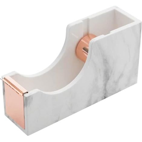 Distributeur de ruban adhésif de bureau en marbre blanc, coupe-ruban à âme métallique, porte-ruban mignon, fournitures de bureau (or rose) (1/5)