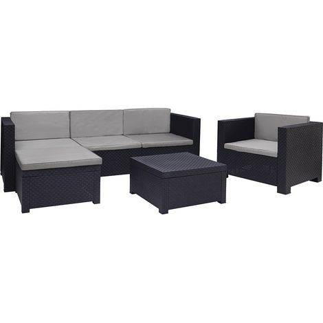 Ensemble de jardin 4 places en résine polypropylène recyclée – Résistant aux UV et à la pluie – Coussins inclus – Facile à nettoyer (1/10)