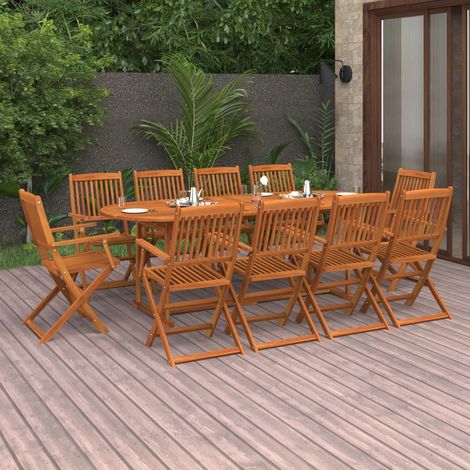 Set comedor de jardín 11piezas madera maciza acacia 220x90x75cm (1/5)