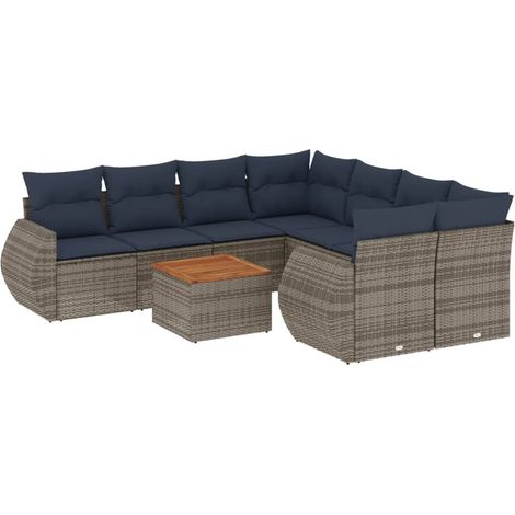 9-teiliges Gartensofa-Set mit Kissen, grau, Polyrattan vidaXL (1/5)