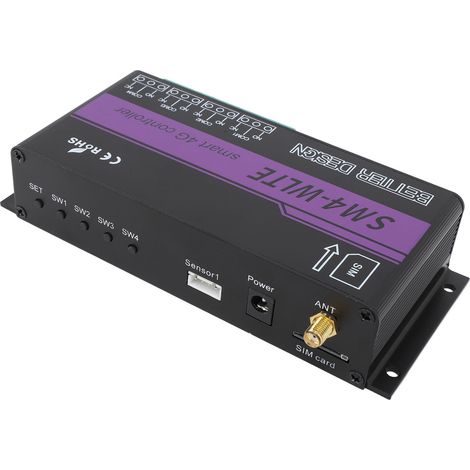Boîtier de commande à distance 4G à 4 canaux avec application, accès web et SMS pour la gestion de la température, de l'humidité et l'alarme de coupure de courant. Prise UE 100-240 V. (1/5)
