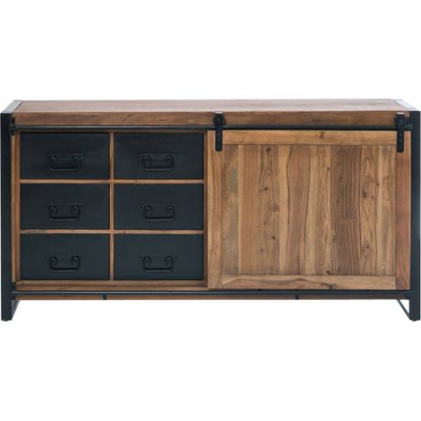 Made In Meubles – Buffet en bois d'acacia massif – Porte coulissante moderne – Dimensions 92x180x49 cm – Rangement élégant pour salon ou salle à manger (1/5)