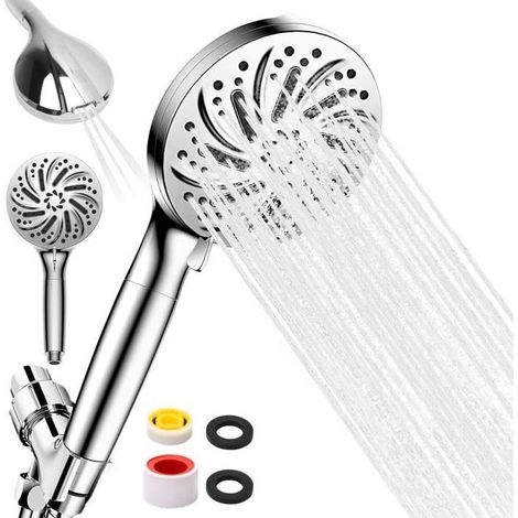 Pommeau de Douche avec Filtre, Grand Pommeau de douche avec 10 types de jet,Douchette à économie d'eau avec Filtration en 12 Couches (1/5)