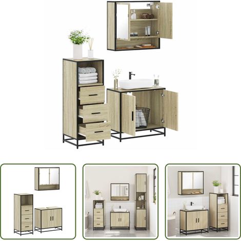 vidaXL Armoire miroir - Ensemble de meubles de salle de bain 3 pcs chêne sonoma (1/5)