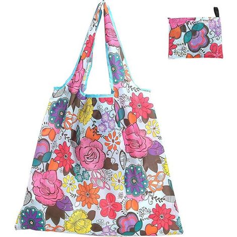 Sac à main pliable grand format à fleurs bleues, réversible et compact, fourre-tout élégant, sac cabas rétractable pour shopping et voyage, modèle unique. (1/5)