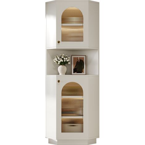 old sku:WF314590AAK, armoire de salle de bains avec bande lumineuse, meuble de salle de bains d’angle avec deux compartiments de rangement, niche ouverte avec étagères réglables, 45 x 45 x 166,5 cm, b (1/5)