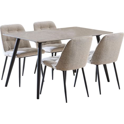 Conjunto de mesas y sillas para comedor Norsica 1012, Beige + Negro, 75x80x140cm, Diámetro: 0, Número de asientos: 4, Estilo: Contemporary