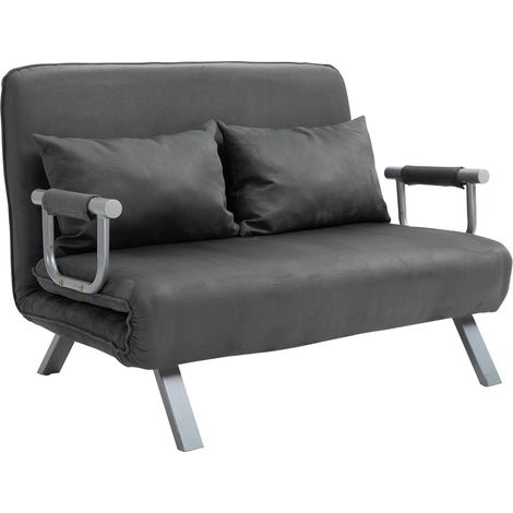 Canapé-lit 3 en 1 185 x 105 cm avec dossier réglable 5 positions, coussins décoratifs, canapé 2 places convertible, aspect velours, méridienne pour salon ou chambre, gris (1/5)