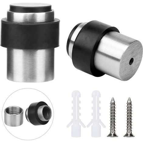 Stop Porte Mur Et Sol - Acier Inoxydable - Tête En Caoutchouc Haute Densité - Pour Protection Contre Chocs - Lot De 2 (1/5)