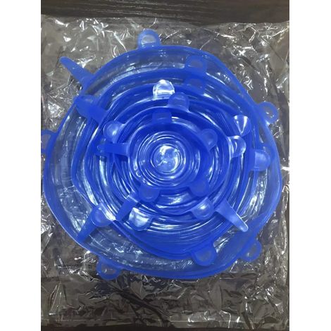 (Lot de 6 bleus) Couvercles extensibles en silicone réutilisables pour la cuisine, parfaits pour conserver les aliments frais dans un bol hermétique. (1/5)