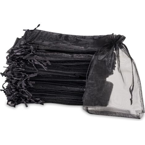 Organzabeutel, Organza-Geschenktüte, Schmuckbeutel, Hochzeitstasche, Lavendelsäckchen (10 x 15 cm, schwarz)