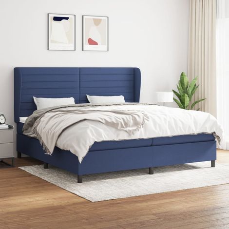Sommier à lattes de lit avec matelas Bleu 200x200 cm Tissu (1/5)