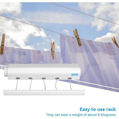 Etendoir Mural Extensible, sechoir Linge Mural avec 5 Fils de 3,75 mètres, etendoir a Linge pour intérieur et extérieur (1/4)