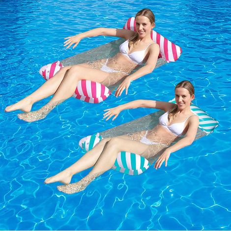 Hamac Gonflable Piscine,Hamac Gonflable,Matelas Gonflable Flottant,Pliable Hamac d'eau,Hamac d'eau 4 en 1,Les Meilleurs Cadeaux d'été pour Adultes et Enfants (Rose+Bleu) (1/5)