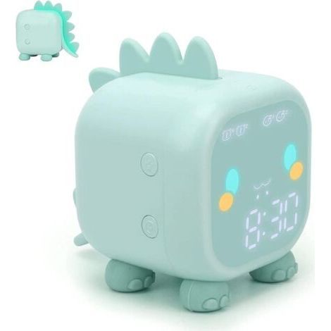 Réveil Mignon Enfant, Multifonctionnelle Réglable Veilleuse Compte à rebours Répétition Commande Vocale Horloge Rechargeable (Vert)dyk-alovez (1/4)