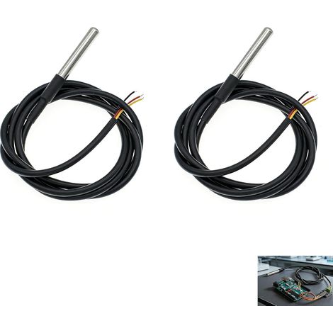 2 Capteur Température pour DS18B20, Sonde pour DS18B20 Numérique Étanche 1 m, -20 à +80°C, Câble Waterproof 3 Fils, Compatible Microcontrôleurs pour Intérieures Extérieures (1/5)