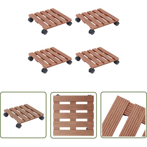 The Living Store Pflanzenroller 4 Stk. Braun 30x30x7,5 cm WPC - Pflanzenroller - Blumentransport - Gartenmöbel - Balkon Deko - Rollcontainer (1/5)