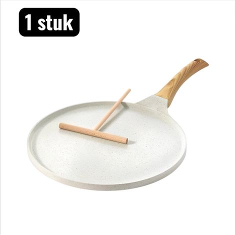 pièce - Poêle à crêpes - Poêle à crêpes 30 cm - Antiadhésive - Retournement facile - Idéale pour les crêpes, les omelettes et la cuisson au wok - Compatible tous feux - Blanc cassé (1/5)