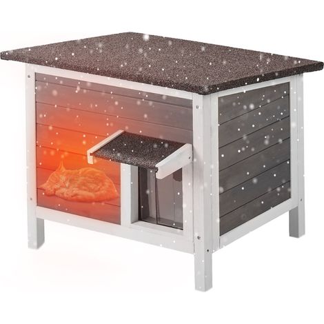 Maison pour Chat d'Extérieur, 610x508x535 mm, Niche pour Chats en Bois, Résistante aux Intempéries, Isolation Mousse, Toit Ouvert, Porte à Rabat en PVC, Cabane Abri pour Plusieurs Chats Sauvages (1/5)
