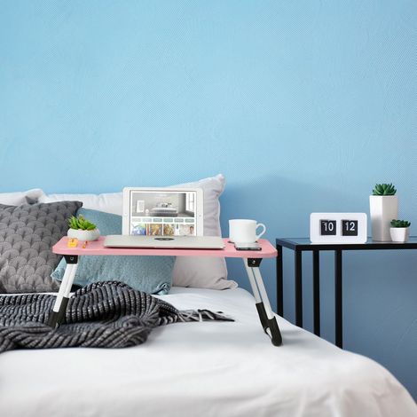 Bureau rose avec tablette et porte gobelet - plateau de lit pliable