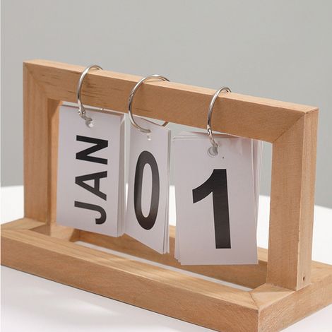 Calendrier de bureau en bois à pages tournantes, réutilisable, décoratif pour la maison, couleur bois (1/5)