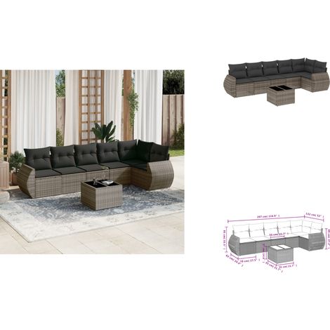 7-tlg. Garten-Sofagarnitur mit Kissen Grau Poly Rattan - Gartenmöbel Set - PE-Rattan Möbel - Outdoor Lounge - Garten Sofa - Esstisch Set (1/3)