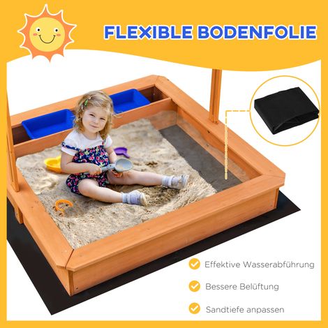 Bac à sable 107,5 x 107,5 cm, coffre à sable enfant avec couvercle réglable en hauteur, en bois pour enfants 3-7 ans, pour jardin extérieur, terrasse, balcon (1/5)