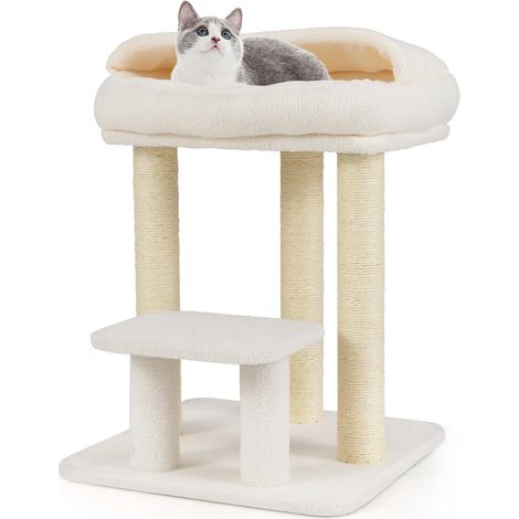 Piccolo albero per gatti da 61 cm, albero per gatti di design, 3 tiragraffi in sisal, 3 piattaforme, torre per gattini da interno, 47,5 x 47,5 x 61 cm, beige (1/5)