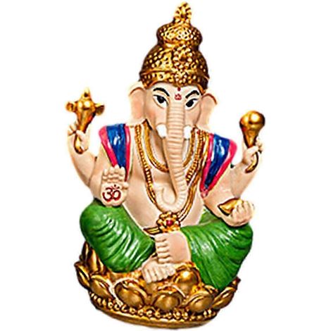 Statuette de Ganesh en résine, mini-figurine décorative pour bureau, chambre, bureau, étagère, maison.-Green