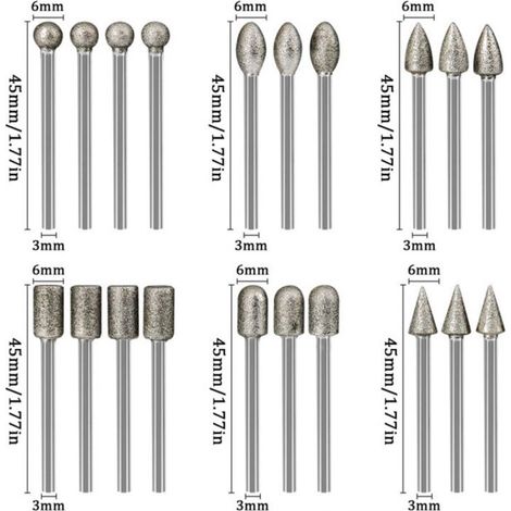 Jeu de 20 forets diamantés, jeu de forets de gravure avec tige de 3 mm (1/8") pour outil rotatif, meulage, polissage, gravure DIY, perçage (1/3)