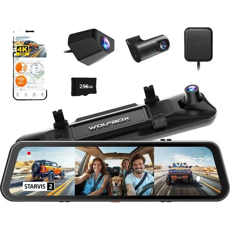 Dashcam, risoluzione 4K, visione notturna, nessun kit di cablaggio richiesto, scheda TF da 256 GB inclusa. (1/2)