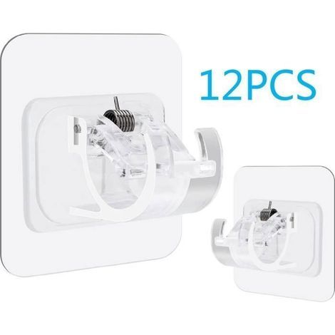 (transparent)12Pcs Support Rideau Sans Percage, Support de Tringle à Rideau Auto Adhésif, Crochets Transparent pour Rideaux ou Porte-Serviettes (1/5)