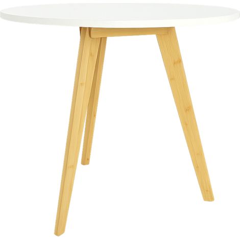 Runder Couchtisch mit weißer Tischplatte, Holzbeinen, Bambus, modernes skandinavisches Design 56 x 56 cm BEGRYF