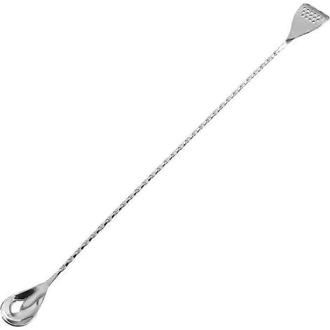 Cuillère à cocktail en acier inoxydable à long manche avec passoire et extrémité spiralée, idéale pour mélanger les boissons (RFHSilver). (1/5)