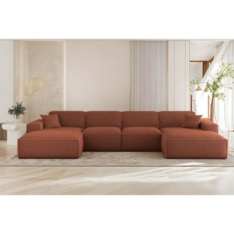 Wohnlandschaft Sofa U-Form CELES PREMIUM in Stoff Sven Rostbraun