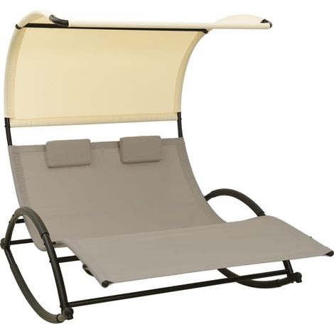 Doppel-Sonnenliege mit Sonnendach Textilene Taupe und Creme