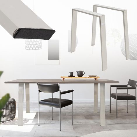 ML-Design Set di 2 Gambe per Tavolo Loft 75 x 72 cm in Acciaio Argento Profilo 8 x 2 cm Telaio per Tavolo da Pranzo/Scrivania Fai da Te Struttura Supporto Mobili Base Piedi Design Industriale (1/5)